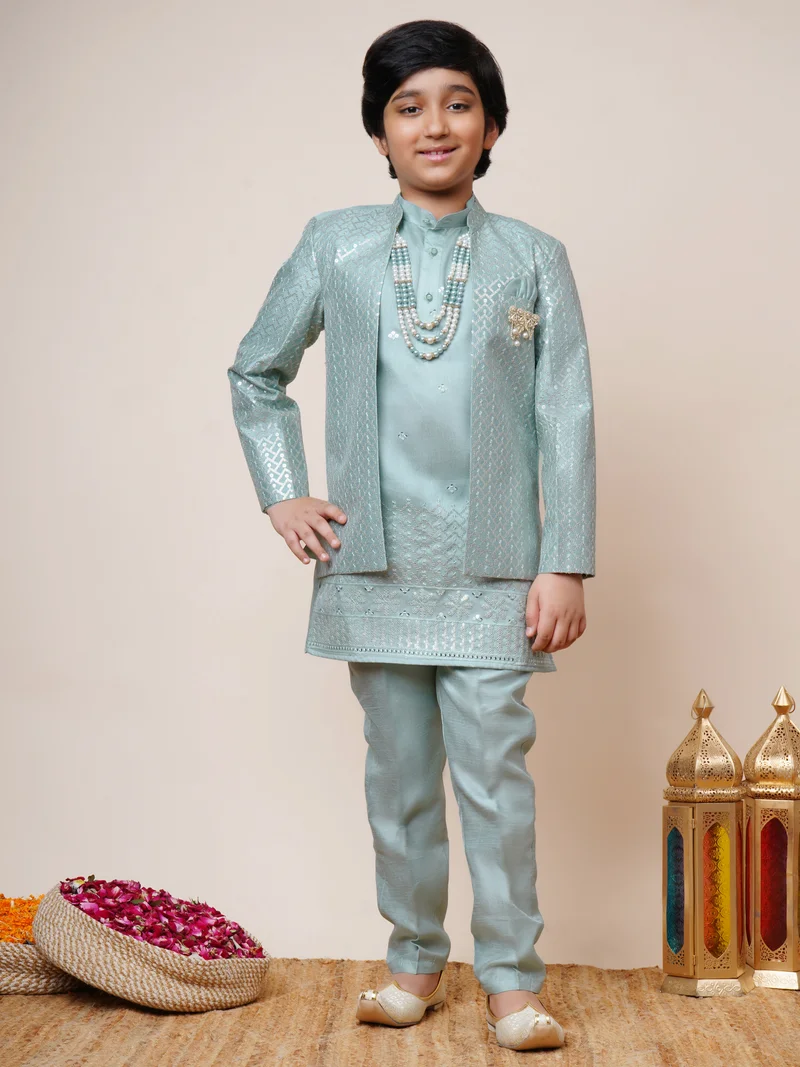 BT DEZINES Sky Blue Kurta Pyjama Set For Boys